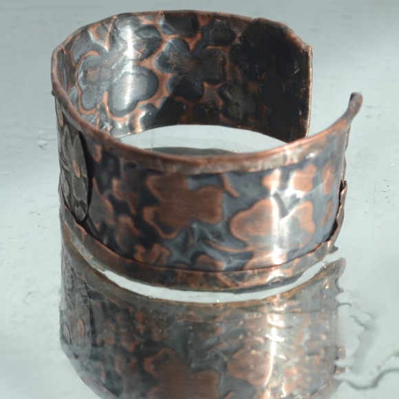 Mens Cuff Bracelet Copper Sterling Silver Clover - Picture 3 of 6
